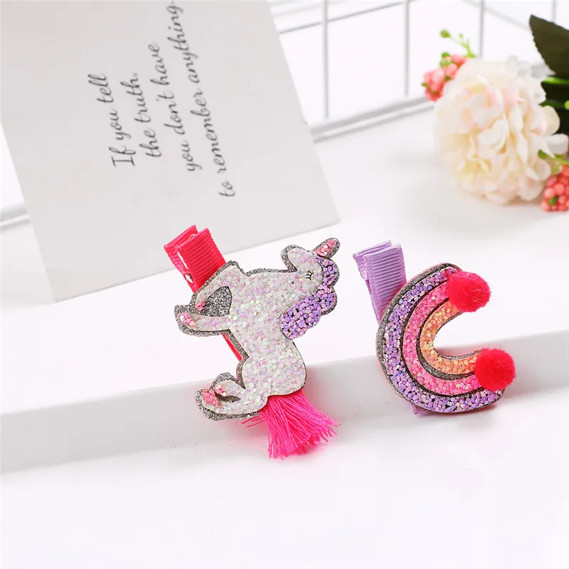 10 шт./лот Новые блестящие заколки для волос с единорогом белые фиолетовые героями