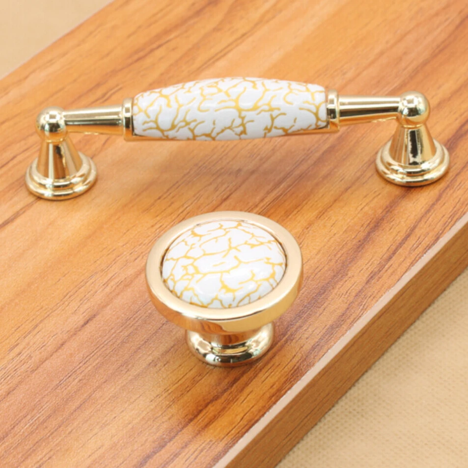 Керамическая ручка мебельная фурнитура Золотая мраморная Шаг 96 мм|handle furniture|ceramic