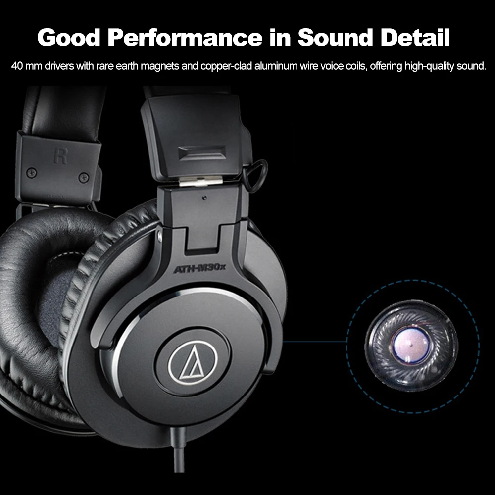 Audio-Technica ATH-M30x профессиональные мониторные наушники закрытые задние динамические Накладные наушники HiFi складные наушники для ПК