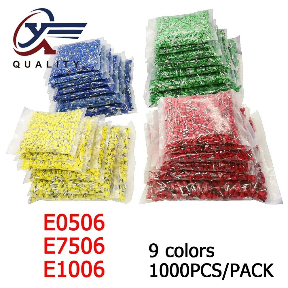 

1000pcs/Pack E0506 E7506 E1006 Insulated Ferrules Terminal Block Cord End Wire Connector Electrical Crimp Terminator A.W.G22-18