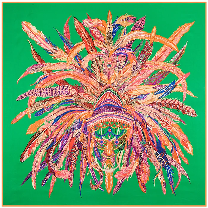 New Hot Brand Women Twill Silk Scarf Indian Feather Crown Print Kerchief Turban Headband Large Hijab Square Scarves |