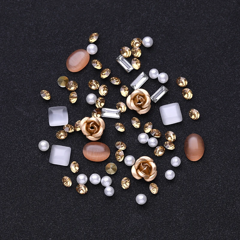 Metal Rose Round Opals Crystal Gemstone Beads Rhinestones Nail Decorations DIY 3D Art Decoration | Красота и здоровье