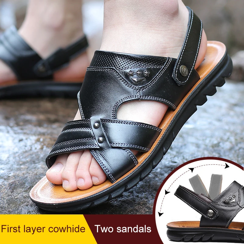 Сандалии мужские из натуральной кожи Повседневная летняя обувь сланцы 4