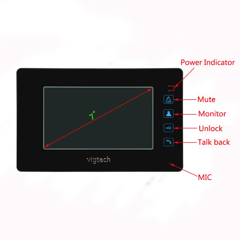 Vigtech 7 ''LCD цветной экран видео домофон запись металлическая оболочка HD мини