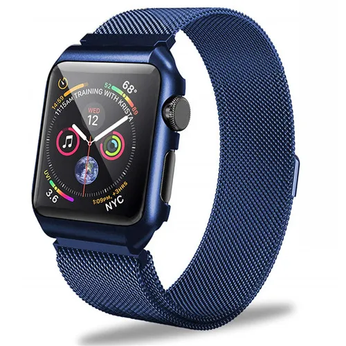 with case-blue Milanese Loop замена группы металлический защитный чехол для Apple Watch серии группа 4 40 мм 44 мм iWatch ремешок серии 3/2/1 38 мм 42 мм - Цвет ремешка: with case-blue