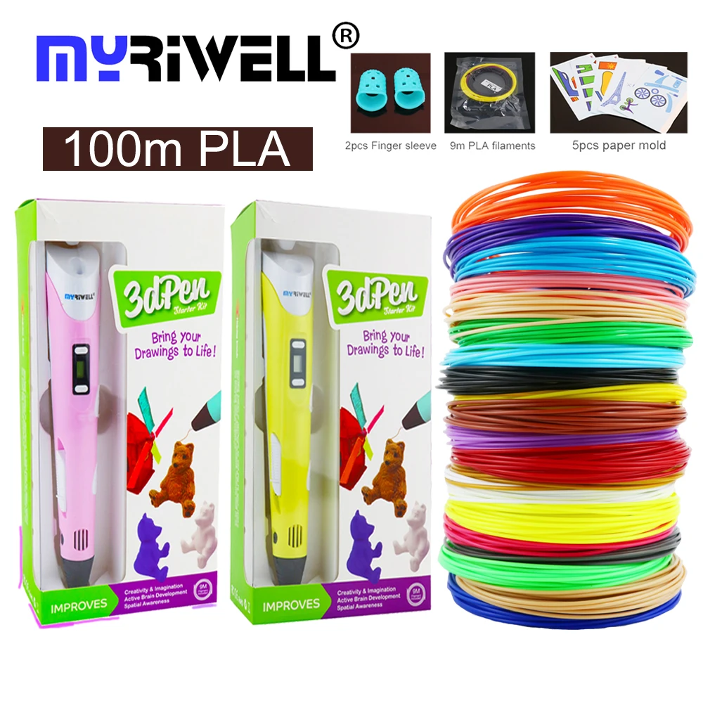 Myriwell 3d Ручка, оригинальная 3d Ручка для принтера, 3d Ручка для рисования, 1,75 мм, pla с ЖК-дисплеем для детей, рождественский подарок, подарок на день рождения, игрушки