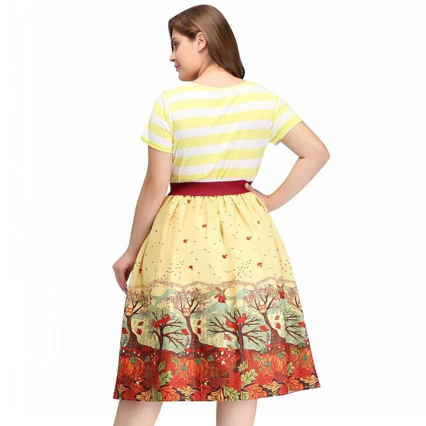 Женское ретро платье 50s 60s Винтаж рокабилли Свинг feminino vestidos размера плюс 3XL 4XL с коротким рукавом полосатое Платье с принтом