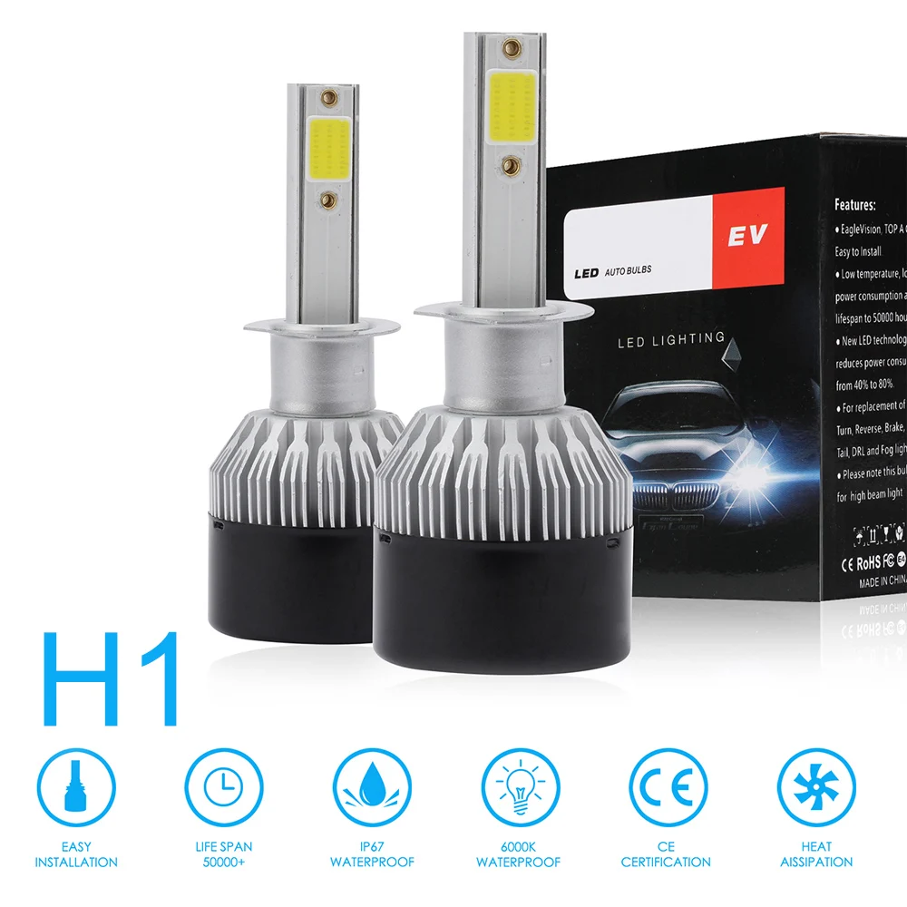 2 шт. H1 H7 H8 H9 H11 9006 HB4 9005 HB3 EV9 72W фары для 8000LM 6000K светодиодный автомобилей головной