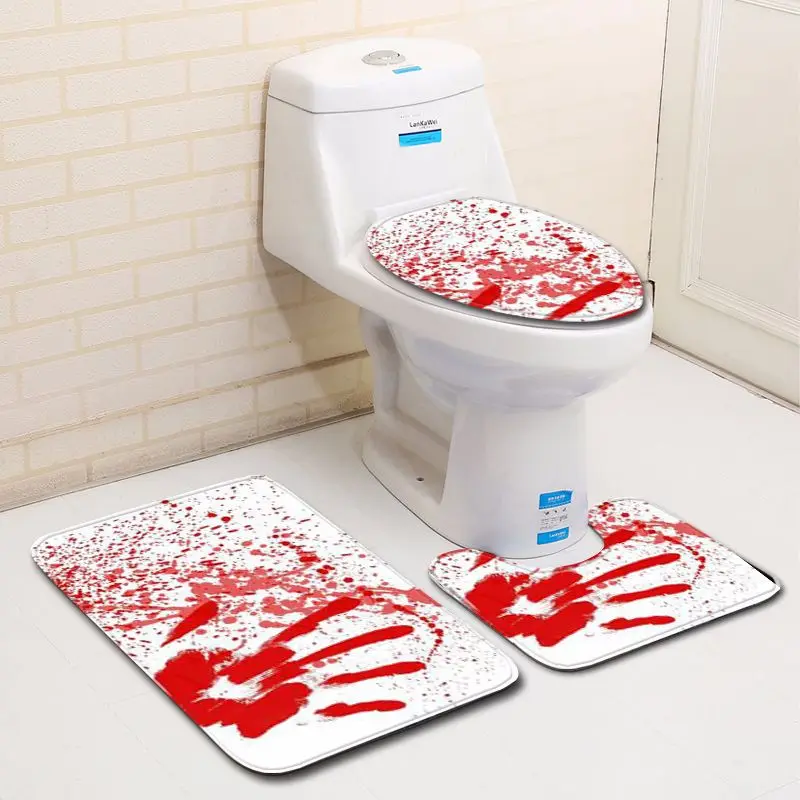 Stocked Blood Handprint Carpet Bathroom in Bath Mats Non Slip Toilet Mat Accessories Flannel Contour Rug Foot Pad for Home Decor