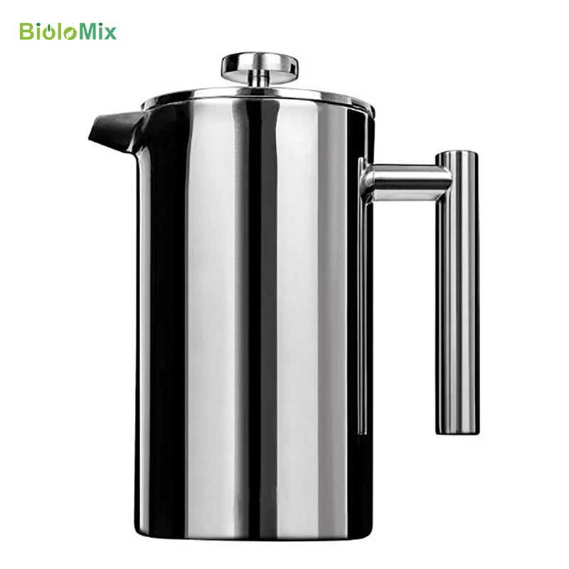 Biolomix French Press Double-Wall Stainless Steel Mirror Finish Coffee/Tea Maker: Double-Screen System Rust-Free Dishwasher Safe | Бытовая