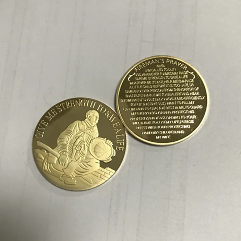 100 pcs Non magnetic American Fireman's prayer GIVE ME STRENGTH TO SAVE A LIFE gold plated 40 mm souvenir collectible metal coin | Дом и