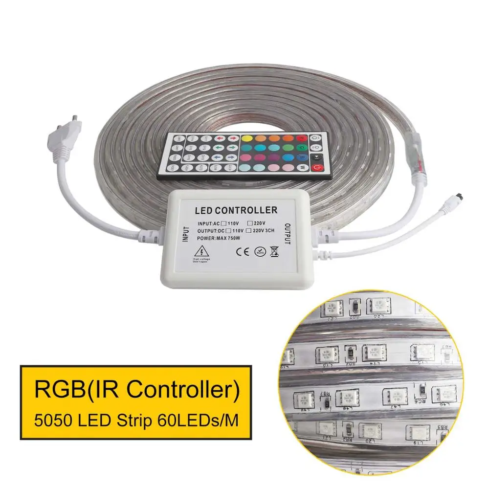 RGB IR Controller Светодиодная лента 220 В IP67 водонепроницаемая гибкая лента 5050 RGB SMD Диодная лента светодиодный контроллер ИК пульт дистанционного управления 60 Светодиодный s/M светильник JQ - Испускаемый цвет: RGB IR Controller