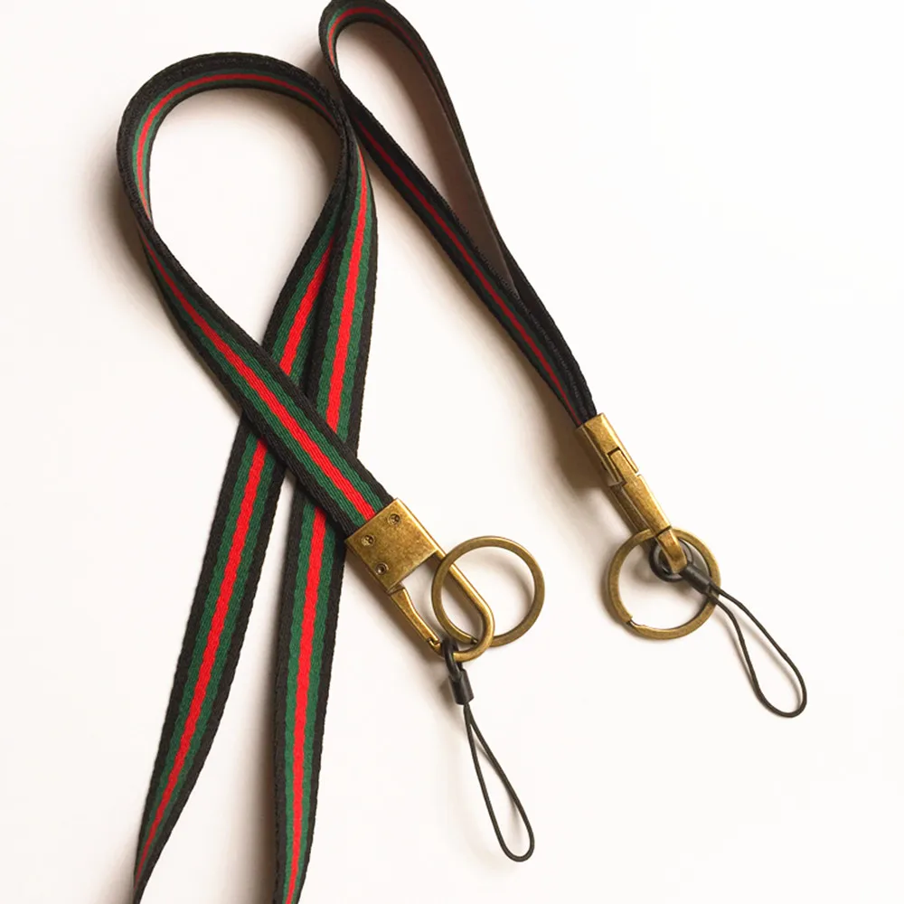 Soft Woven Stripe Neck Lanyard and Hand Wrist Strap for Cell Phone Camera KeyChain ID NameTag Badge Etc Device With Bronze Hook