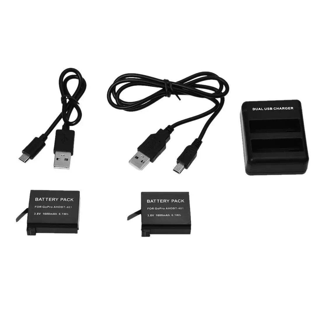 Зарядное устройство USB + 2x1600 mAh полностью расшифрованный AHDBT-401 Аккумулятор для Gopro