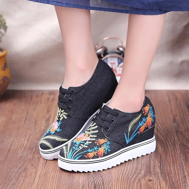 Fujin Brand 2019 Floral Spring Summer Autumn Hidden Heel Wedge Shoes Flower For Women Lace up Female Platform Slip on Pumps | Обувь