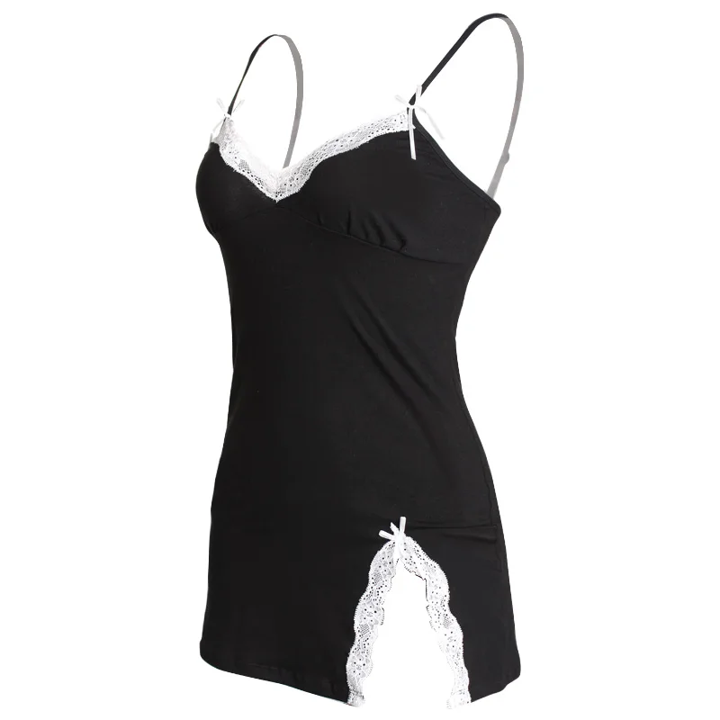 EW Sexy Cotton Nightgown Women lingerie Sleeveless Nightwear Sleepwear Female Lace Night Dress Homewear Nighty | Женская одежда