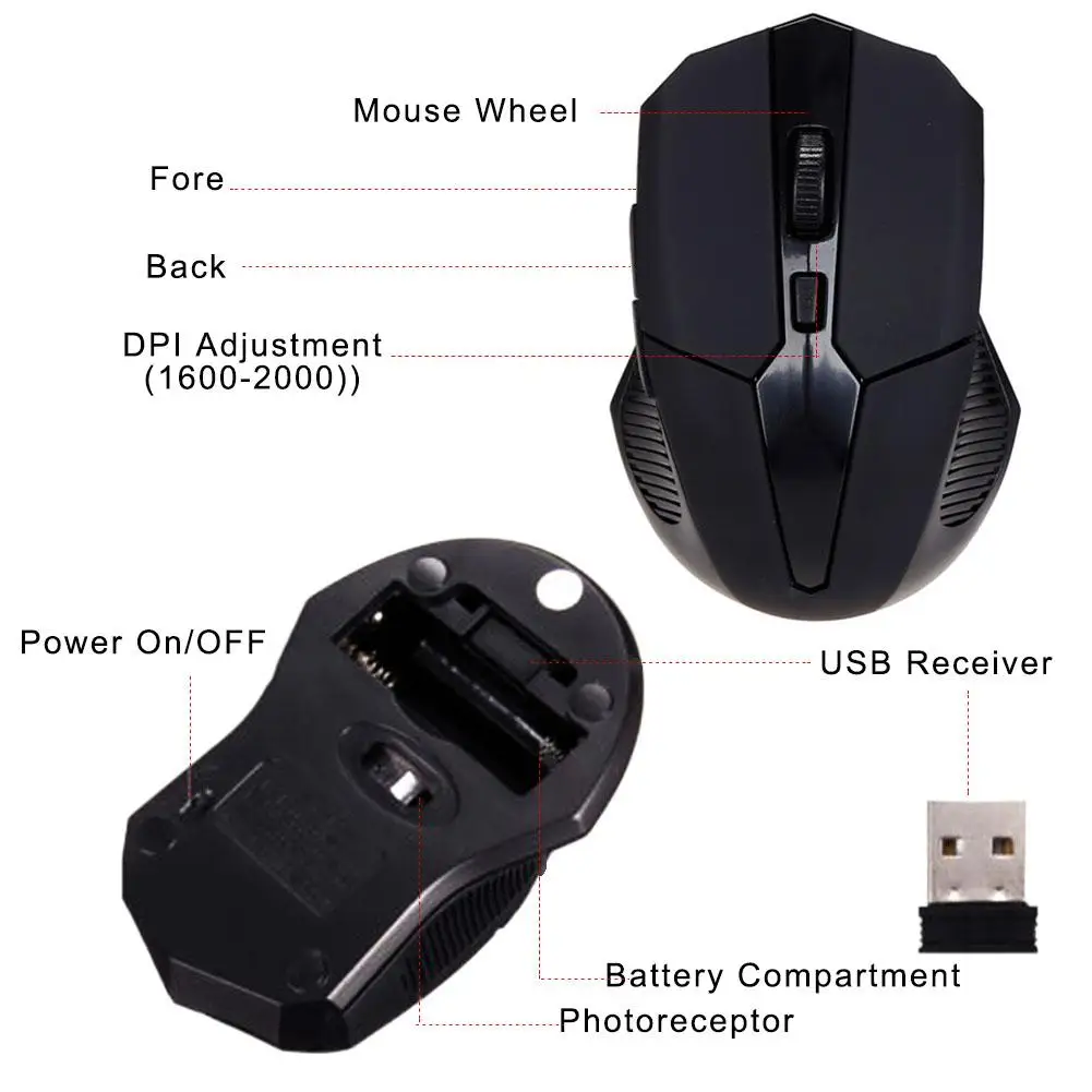 2 4 GHz Мини Беспроводная игровая мышь 1600 точек/дюйм оптическая Мыши + USB 0 приемник
