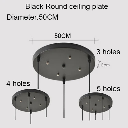 50cm Black Round Потолочная пластина черный/белый Железный кулон Цоколи DIY 2/3/4/5 отверстий 25 см/30 см/40 см/50 см прямые/круглая потолочная панель округлая панель с базой - Цвет: 50cm Black Round