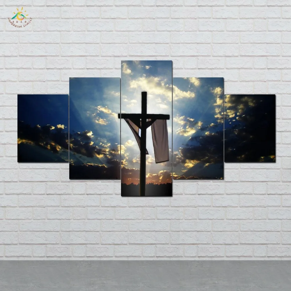 

Cross in the Sunset Wall Art HD Prints Canvas Art Painting Modular Picture And Poster Canvas Painting Decoration Home 5 PIECES