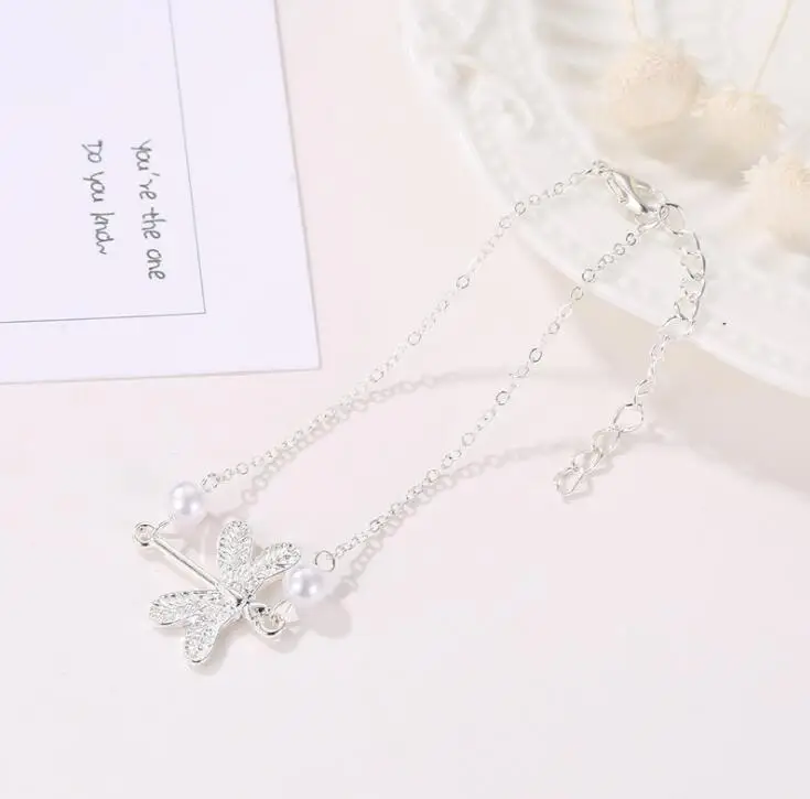 601 New Cute Temperament Dragonfly Trendy Anklet Multielement Bracelet Adjustable Opening Bangle Bijoux Jewelry Gift B3100 | Украшения и