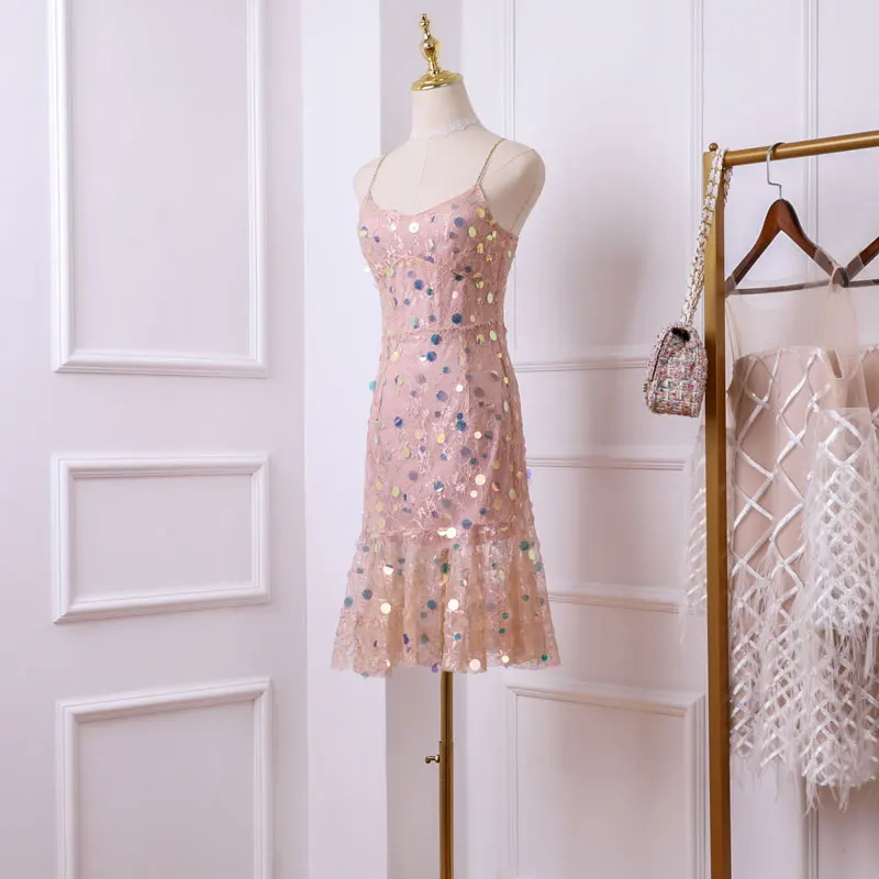 Новинка 2019 года летнее кружевное платье в Корейском стиле ретро с блестками и