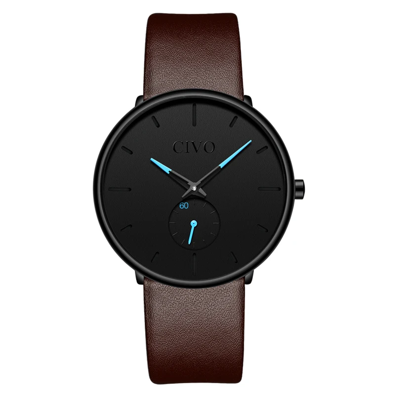 leather brown-1 CIVO модные ультра тонкие мужские s часы лучший бренд класса люкс водостойкие черные стальные сетчатые кварцевые наручные часы для мужчин простые ручные часы - Цвет: leather brown-1