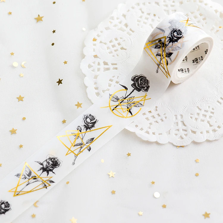 M0073 The Rose 3cm 1 шт. DIY японский бумажный скотч с черным кружевом для девочек декоративные клейкие ленты маскирующая Лента наклейки Размер 7 м - Цвет: M0073 The Rose 3cm