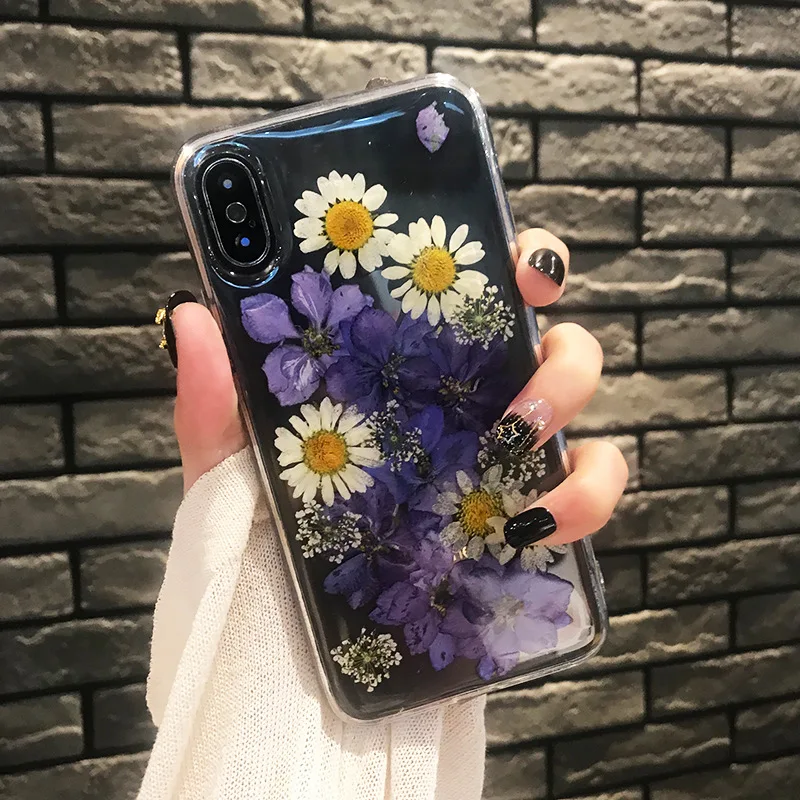 Чехол для телефона с натуральными сушеными цветами для iPhone XS XR XS Max X 6 6S 7 8 Plus 11 pro max прозрачный мягкий ТПУ чехол