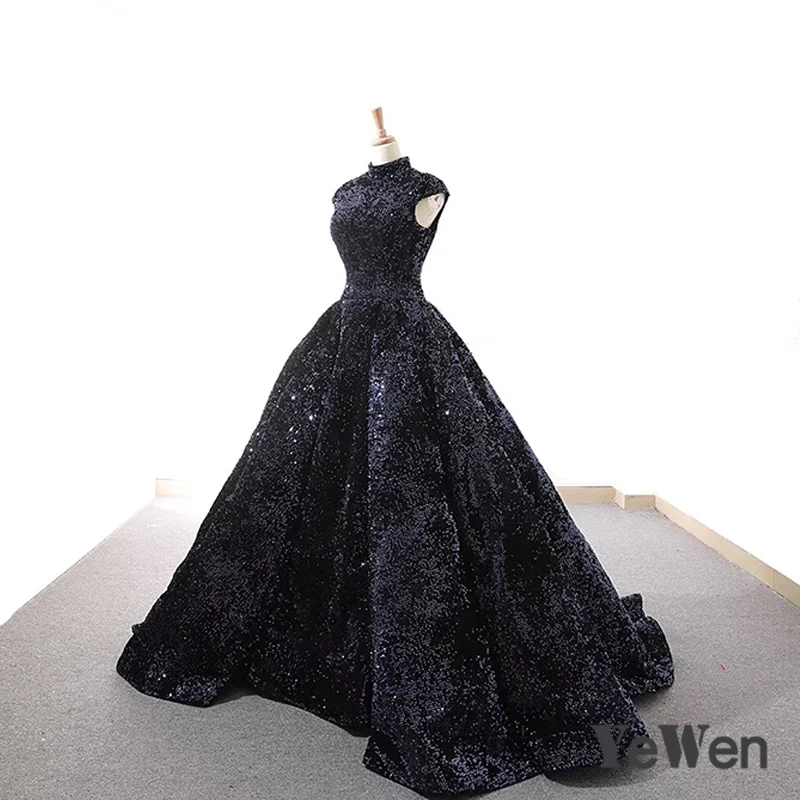 Robe De Soiree Новое Элегантное темно-синее вечернее платье с блестками 2020 длинное