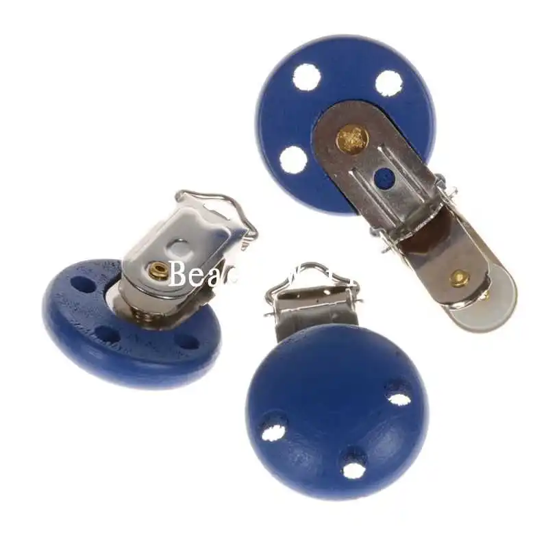 5 Pcs High Quality Blue Three Holes Round Wood Baby Pacifier Clip Holders Kids Feeding Cute Infant Soother Clasp 45x29mm | Дом и сад