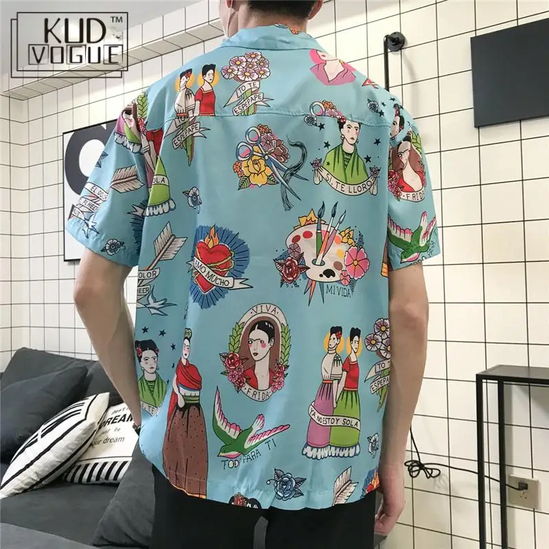 Гавайская Женская и мужская блузка с японским принтом рубашка коротким рукавом