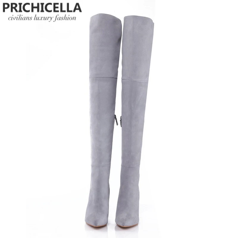 PRICHICELLA/Сапоги до бедра из натуральной кожи; Сапоги выше колена на шпильке с острым носком; size34-42