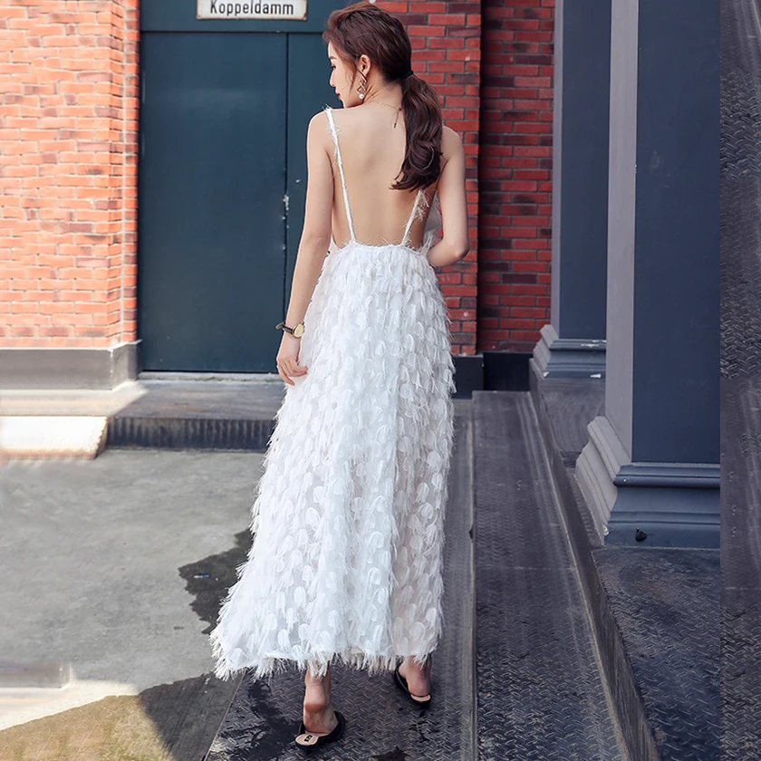 Новое летнее женское платье с v-образным вырезом без рукавов перьями и кисточками