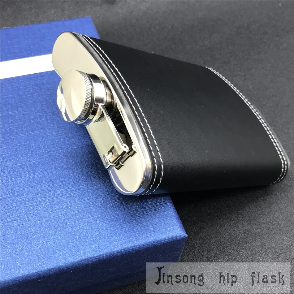 Кожаная фляжка из нержавеющей стали 8 унций черная кожаная с бесплатной воронкой