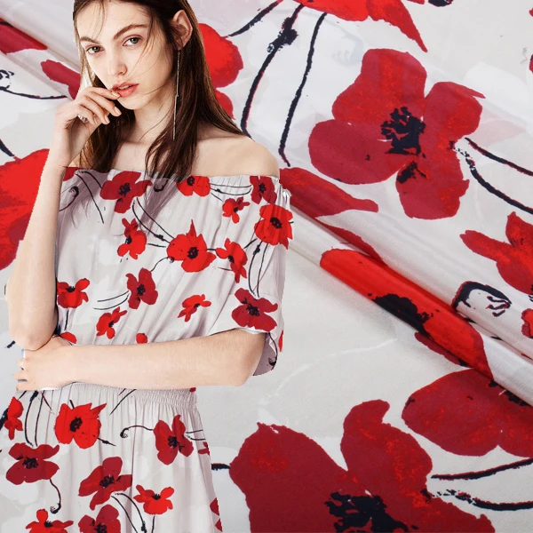 140cm crepe de chine silk fabric Fashion romantic flower dress wholesale cloth | Дом и сад