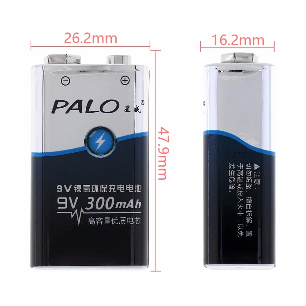 PALO 2 шт. 9 В 6F22 300 мАч Ni MH 3A перезаряжаемая батарея для мультиметра/беспроводного