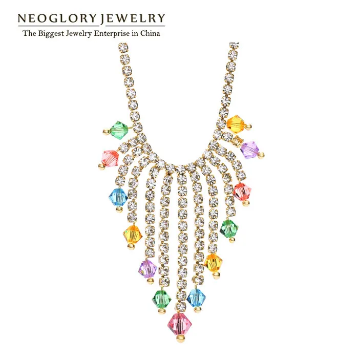 Neoglory Чехия Стразы аватриа кристалл светильник-желтого золота модные цепи