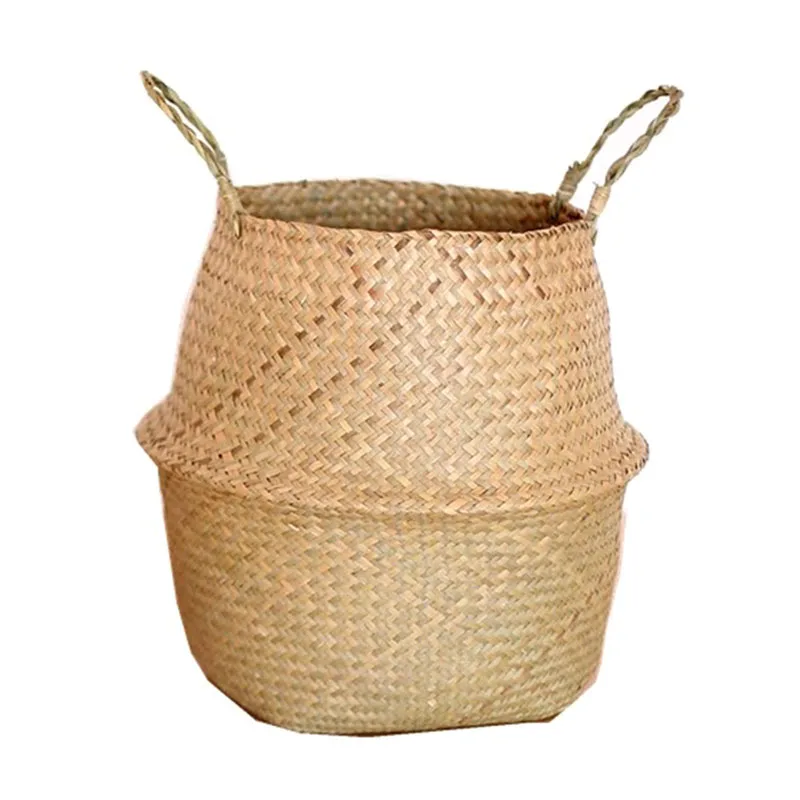 

22CM/27CM Seagrass Wickerwork Basket Rattan Hanging Flower Pot Dirty Laundry Hamper Storage Basket E2S