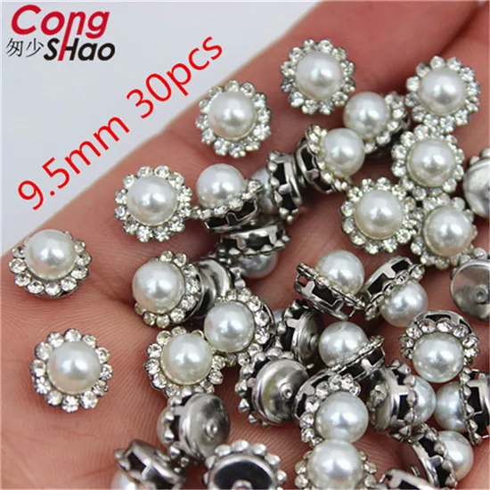 9.5mm 30pcs Высокое качество шитье нержавеющая сталь поддержка Подсолнух стразы кристаллы имитация жемчуга DIY свадебное платье Кнопка отделка 8Y70 - Цвет: 9.5mm 30pcs