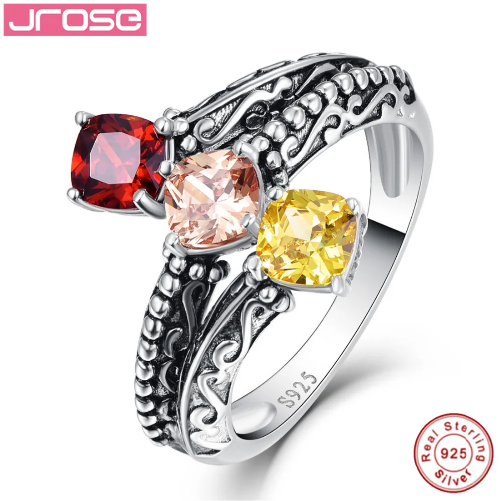Женское вечернее кольцо Jrose 5*5 мм из 3 камней Morganite &amp Гранат 100% Серебро 925 пробы