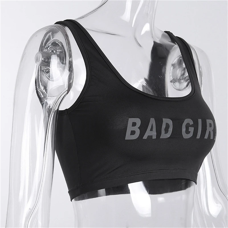 Women Summer Vest Top Letter Printed Sport Fitness U-Neck Sleeveless Tops 3M reflection Crop | Женская одежда