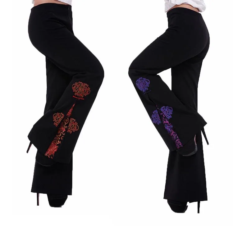 Брюки женские с высокой талией и вышивкой большие размеры 5XL на весну осень |