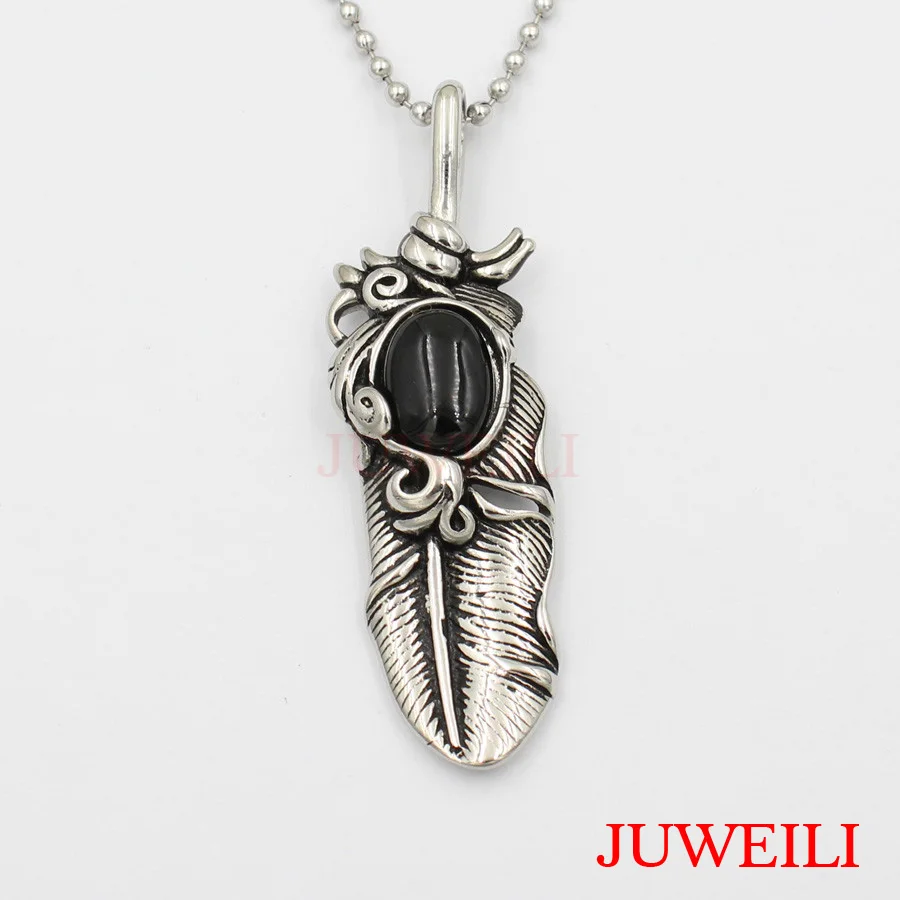 JUWEILI Jewelry 1x Ретро индийский Стиль перо набор камень Нержавеющая сталь кулон