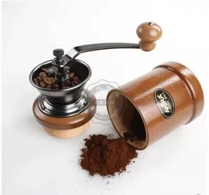 Классическая деревянная Кофемолка ручная нержавеющая сталь Ретро кофейная