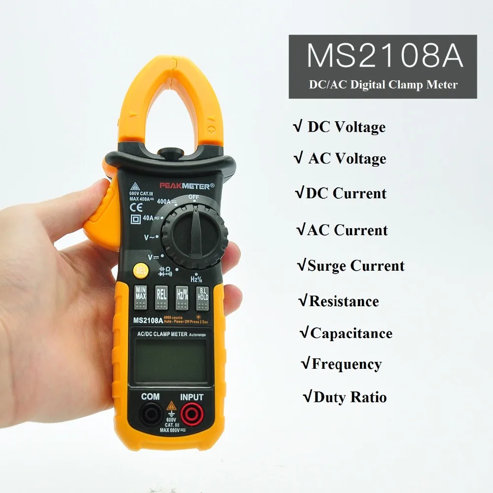 PEAKMETER MS2108A мультиметр клещи цифровой измеритель сопротивления постоянного тока