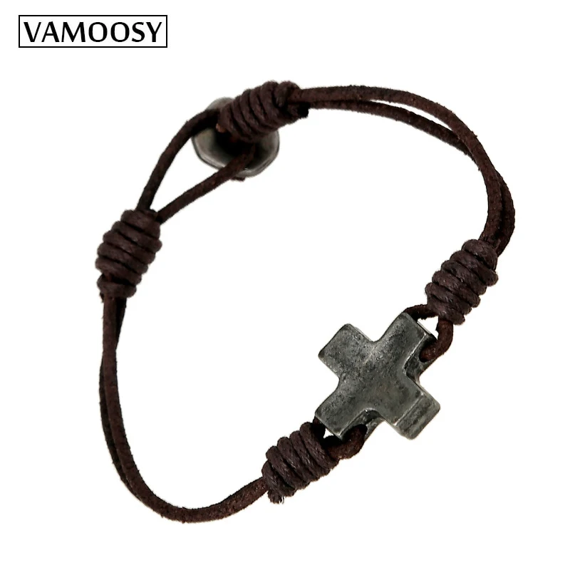 

VAMOOSY Handmade Retro Leather Woven Charm Cross Bracelet for Women Men Vintage Casual Braided Bracelets Bangles Male Jewelry