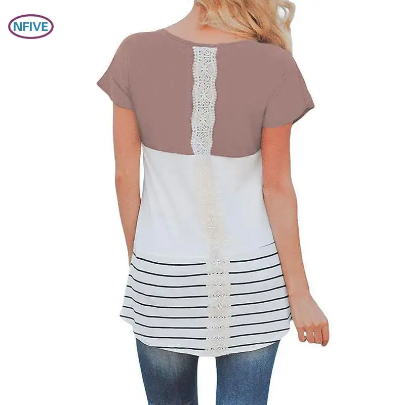 NFIVE бренд 2017 женская тонкая футболка в полоску европейская Amazon новая кружевная