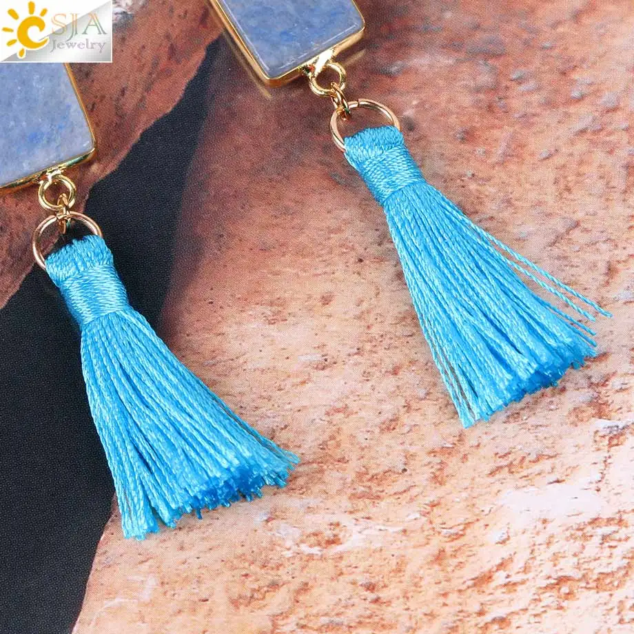 CSJA нить шелковая кисточка Висячие массивные серьги натуральный драгоценный