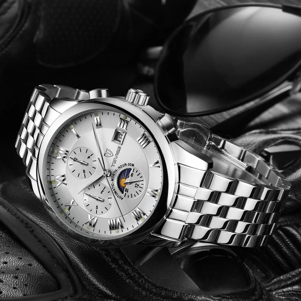 Часы TEVISE мужские механические с автоматическим намоткой и календарем светящиеся