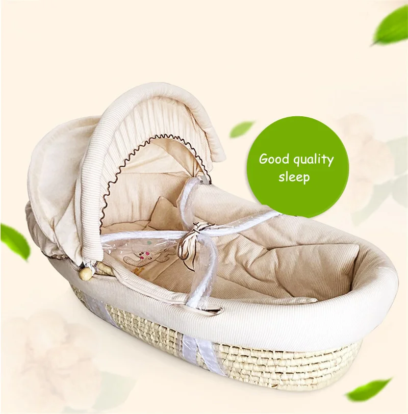 Thick basket Портативная детская корзина, плетеная детская кроватка, натуральный окрашенный хлопок, спальная Колыбель для новорожденных, для автомобиля, детская кроватка, кресло-качалка - Цвет: Thick basket